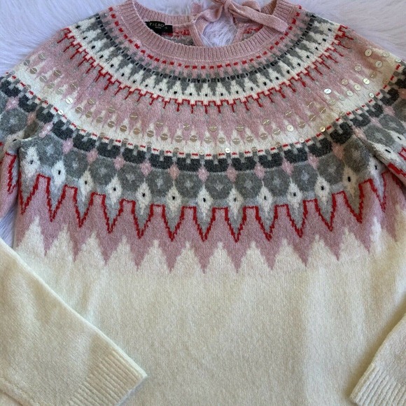 Talbots Sweater Knit Womens Sz S Petite Tie Neck Sequins Holidays Pullover. - Picture 4 of 9